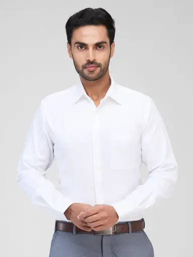 Men White Tailored Fit Solid Cotton Full Sleeves Shirts-SIZE-M